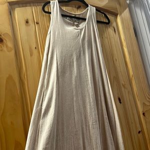 Linen Blend Dress , Maxi length high low hem.